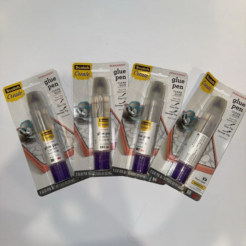 Scotch Create Permanent Glue Pen Clear 1.6oz Dual Tip J715 - Lot of 4⁠